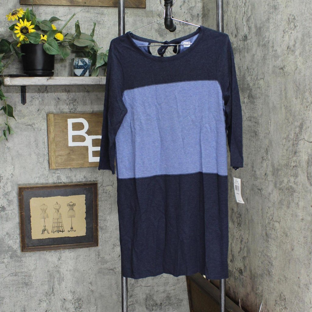 Nwt Three Dots Women's Reversible Colorblock Loose Shirt Dress Indigo Blue L